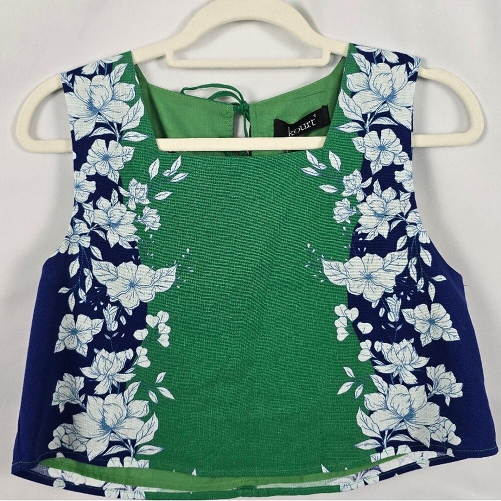 Kourt Floral Crop Top Green Blue Square Neck Tank Size Size S Boho